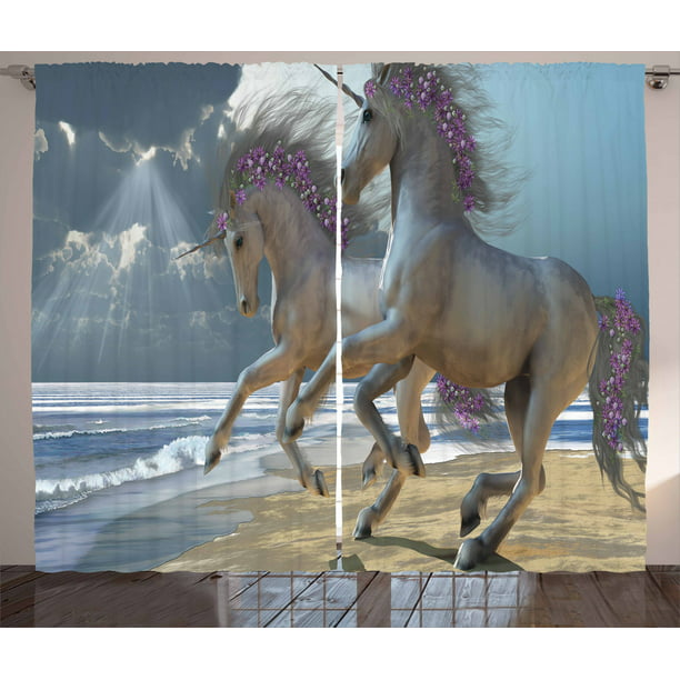 Horse Decor Blackout Curtains for Bedroom Western Wildlife Theme Friesian Horse Galloping Idyllic Sunset Scenery Pasture Patterned Thermal Insulated Grommet Curtains W63 x L45 Multicolor 